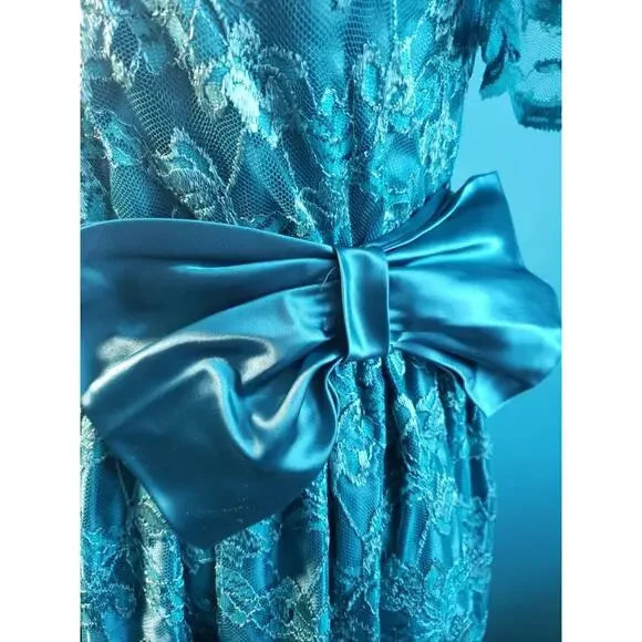 Women's vintage 1980s emerald green lace midi dress cocktail formal size small - Picture 6 of 6